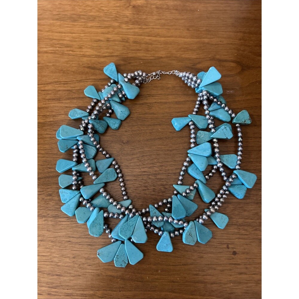 DIANA VENEZIA Sterling Silver 4-Strand TURQUOISE Or MAGNESITE & PEARL Necklace